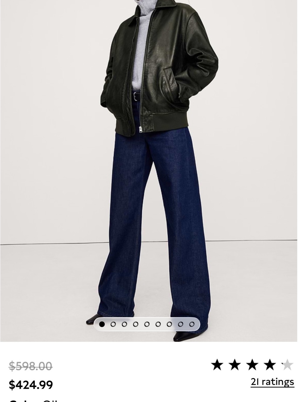 Banana Republic Dark Green Leather Bomber Jacket